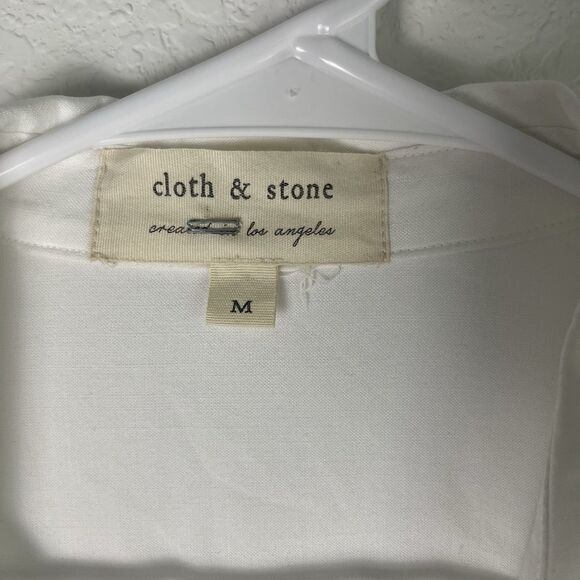 Cloth & Stone White Button Up Shirt Distressed Hem Beach Tencel Chambray 206 - Picture 3 of 7